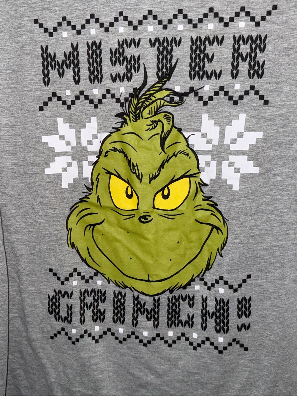 Dr. Seuss Gray Tee with Green Grinch Face and Yellow Eyes - Picture 3 of 6
